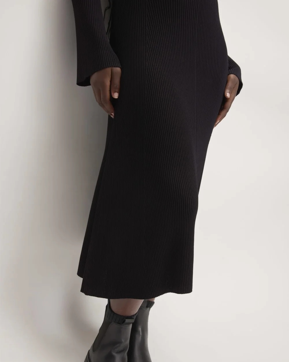 The Ribbed Mock Neck Midi Dress | Black (3)