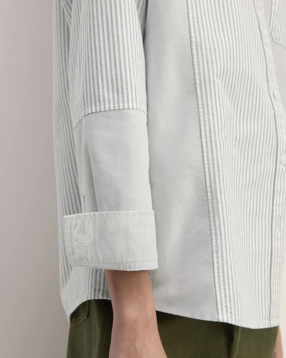The Everlane x Marques' Almeida Patchwork Relaxed Shirt | Grey Stripe Patchwork (3)