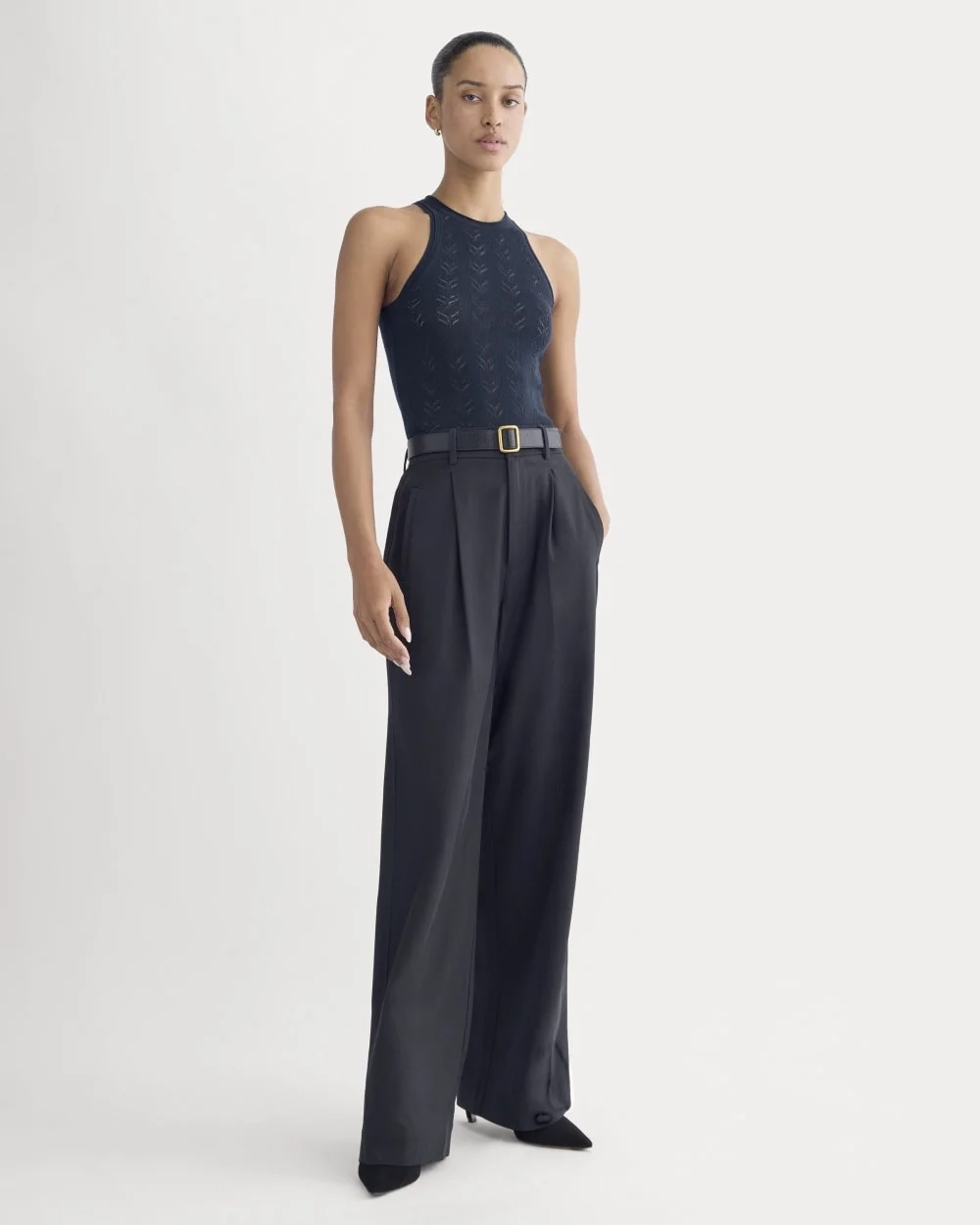 The Pointelle Racerback Tank in Ultrafine Merino | Navy (2)