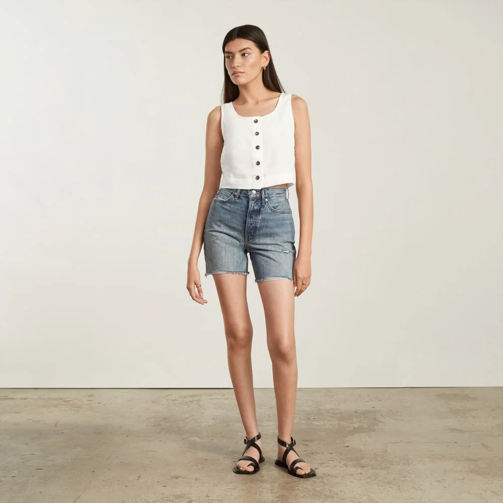 The Linen Button-Front Crop Tank | White (3)