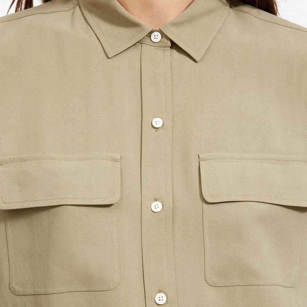 The Washable Silk Relaxed Shirt  | Covert Green (6)