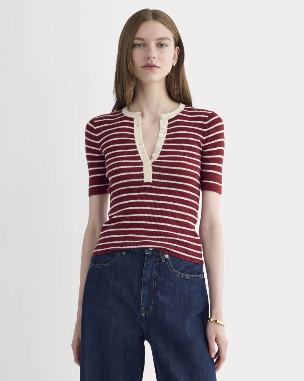 The Short-Sleeve Henley in Ultrasoft Merino | Merlot / Parchment