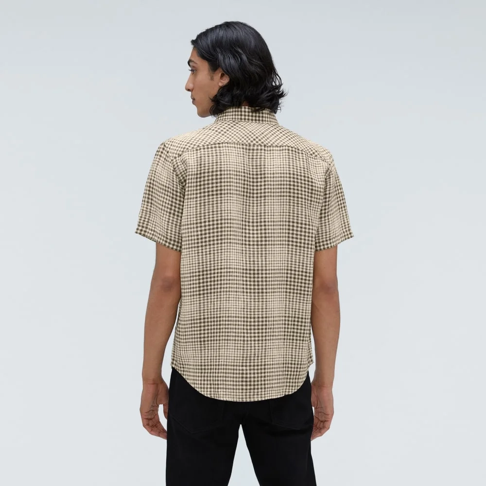 The Classic Short-Sleeve Shirt in Linen | Beech / Parchment Grid (4)