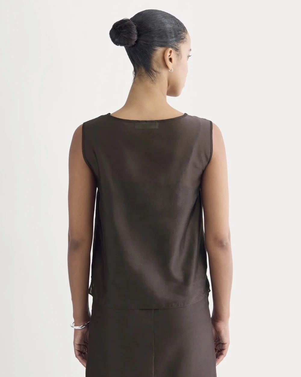 Sleeveless Top in Cotton-Silk Organza | Dark Chocolate (3)