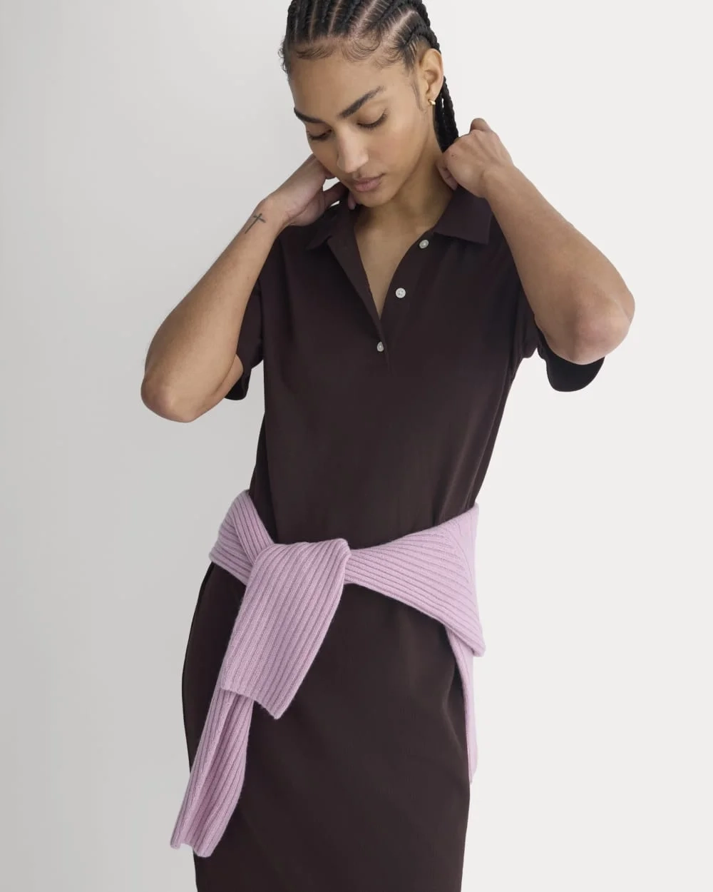Pique Polo Short-Sleeve Dress | Dark Chocolate (2)
