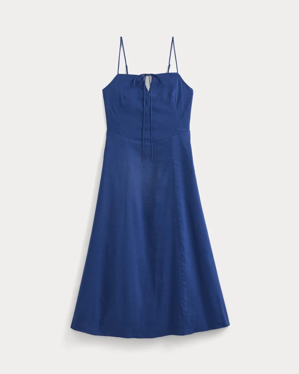 Tie-Neck Dress in Stretch Linen | Estate Blue (2)