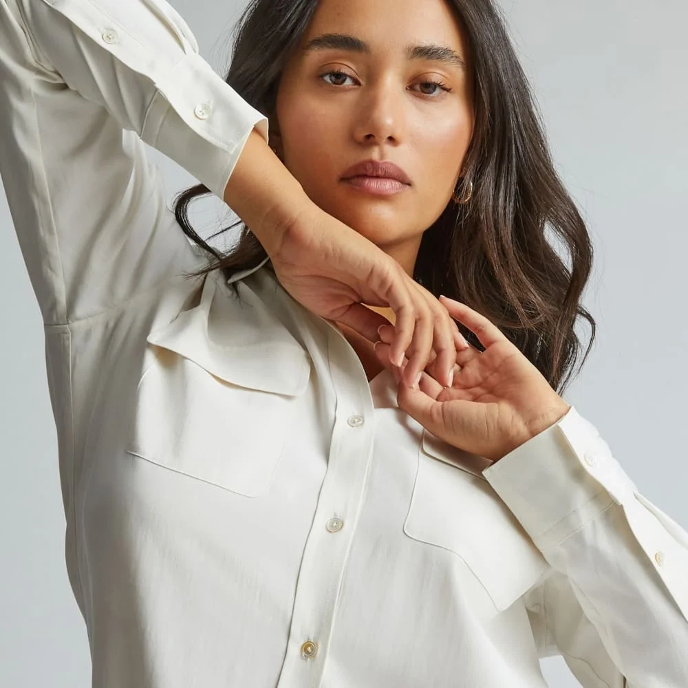 The Washable Silk Relaxed Shirt  | Bone (2)