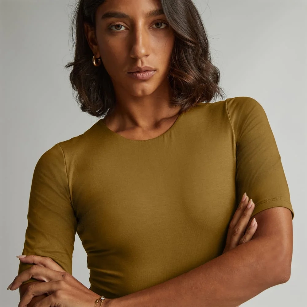 The Short-Sleeve Crew Neck Bodysuit | Tapenade | Thong (2)