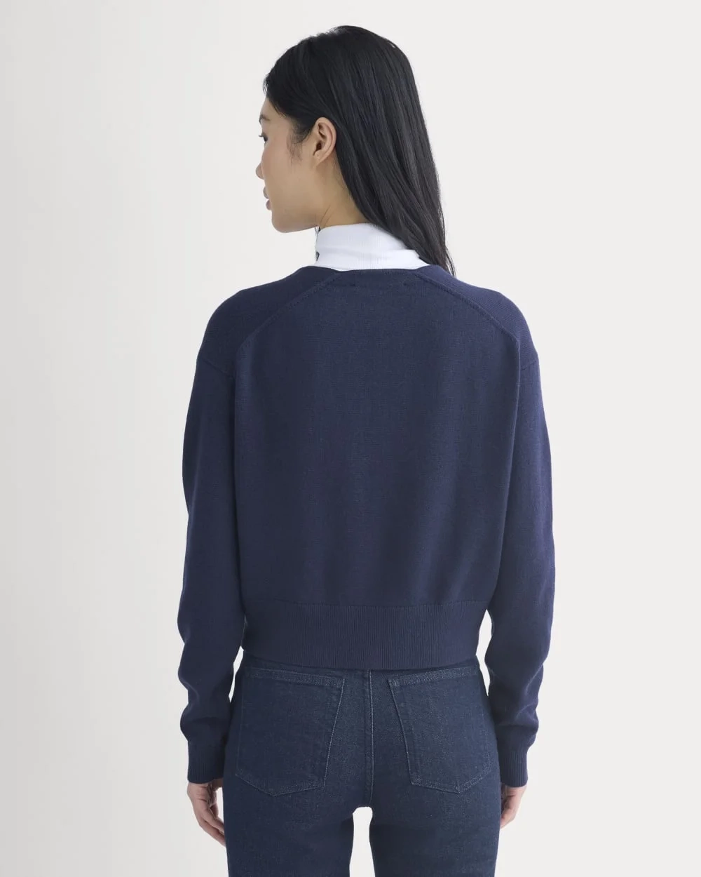 Deep V-Neck Cardigan in Cotton Merino | Navy (2)