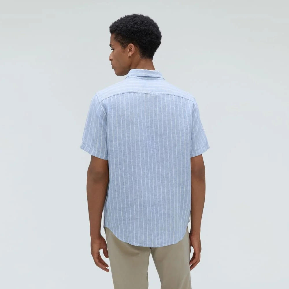 The Classic Short-Sleeve Shirt in Linen | Blue / White (3)
