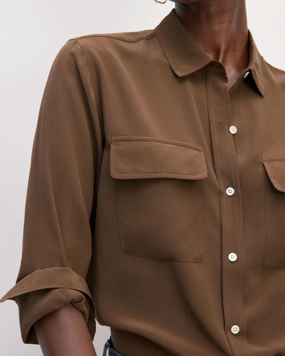 The Utility Shirt in Washable Silk | Cocoa (2)