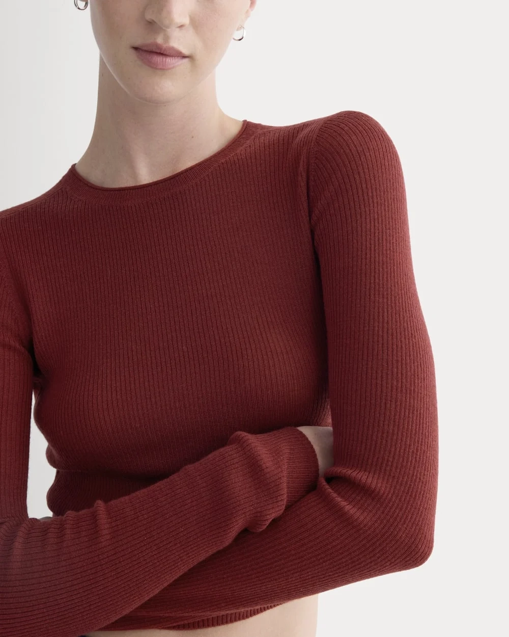 The Cropped Crew Top in Ultrafine Merino | Merlot (2)