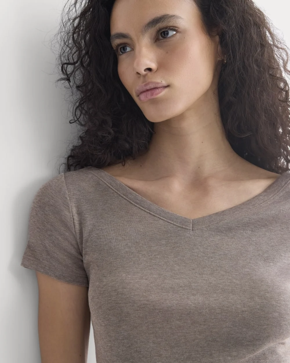 Tissue Short-Sleeve V-Neck Top | Heathered Chocolate Chip (3)