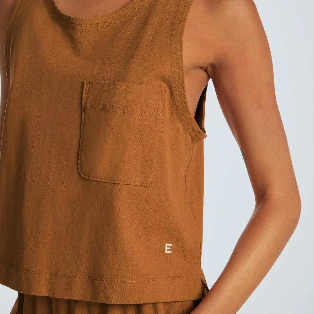 The Premium Weight Cropped Pocket Tank | Tawny Brown (2)
