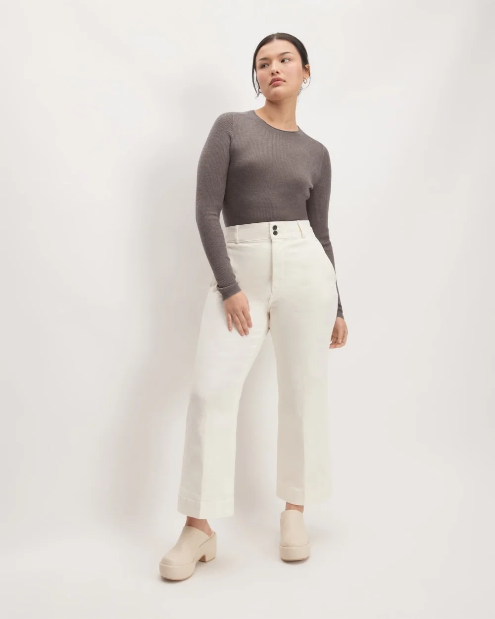 The Long-Sleeve Sweater Tee in Ultrasoft Merino | Heather Cocoa (3)