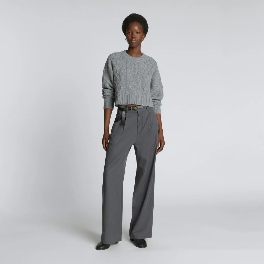 The Felted Merino Cropped Cable Sweater | Heathered Mid-Grey (3)