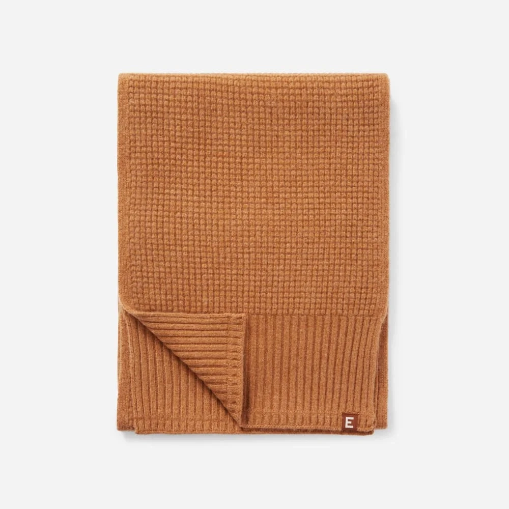 The Felted Merino Waffle-Knit Scarf | Deep Camel (2)