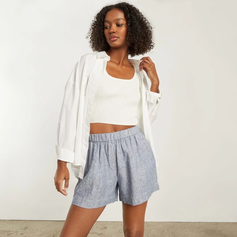 The Linen Boxer Short | Blue / White Pinstripe (2)