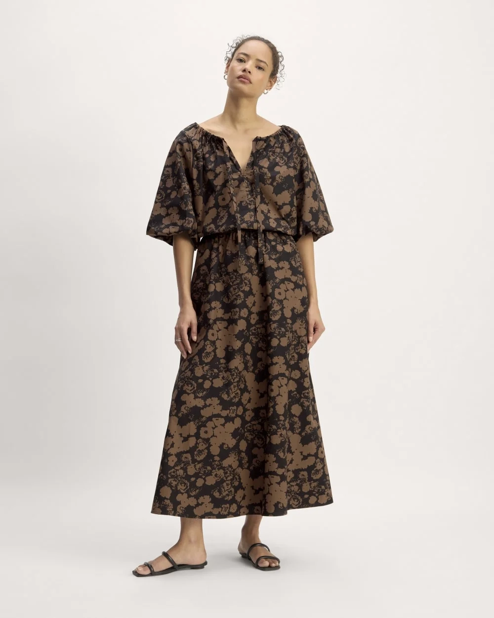 The Supima® Puff-Sleeve Top | Black / Cocoa Floral (2)