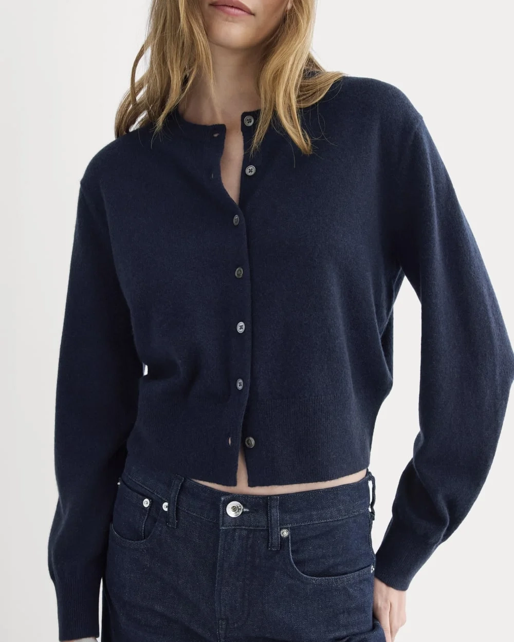 Cashmere Cropped Cardigan | Navy (4)