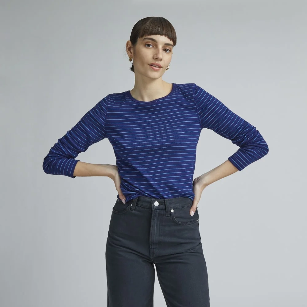 The Pima Micro-Rib Long-Sleeve Crew | Ocean Cavern / Horizon Blue