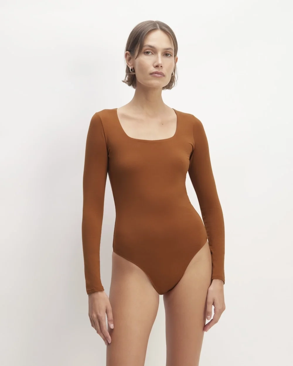 The Long-Sleeve Supima® Square-Neck Bodysuit | Honey | Thong (4)