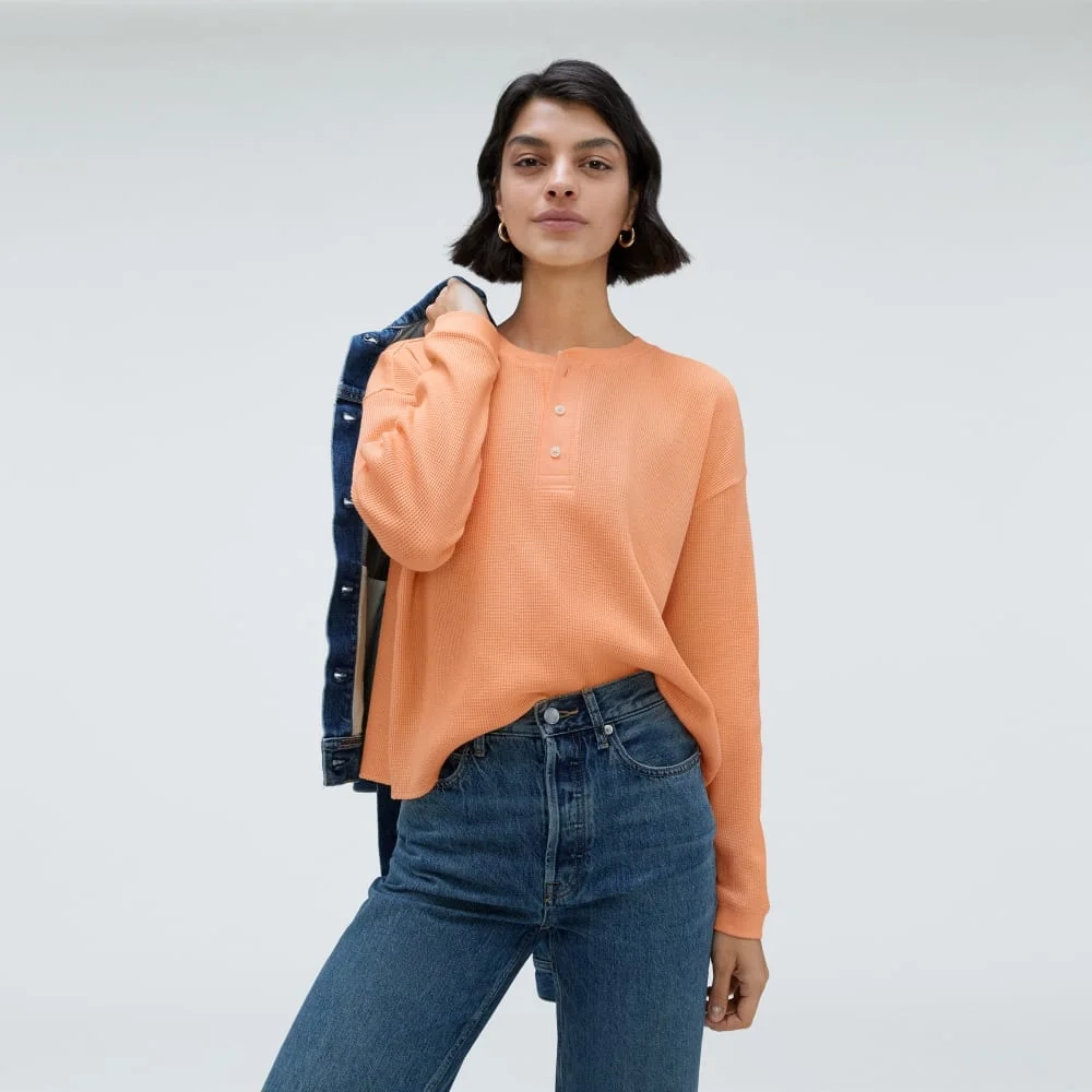 The Organic Cotton Waffle Henley | Orange Chiffon (3)