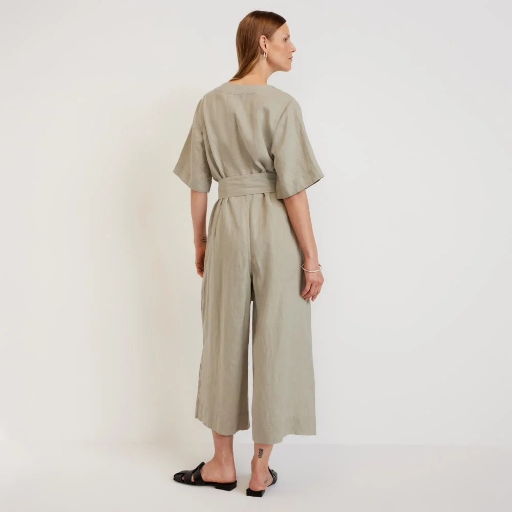 The Wrap Jumpsuit in Linen | Seagrass (3)