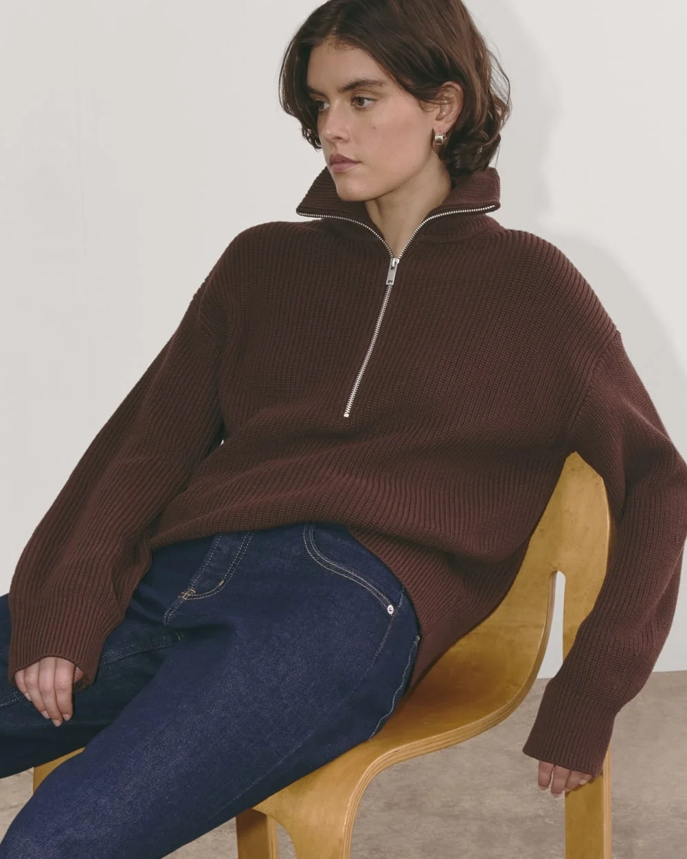 The Half-Zip in Everyday Cotton | Dark Mahogany (4)