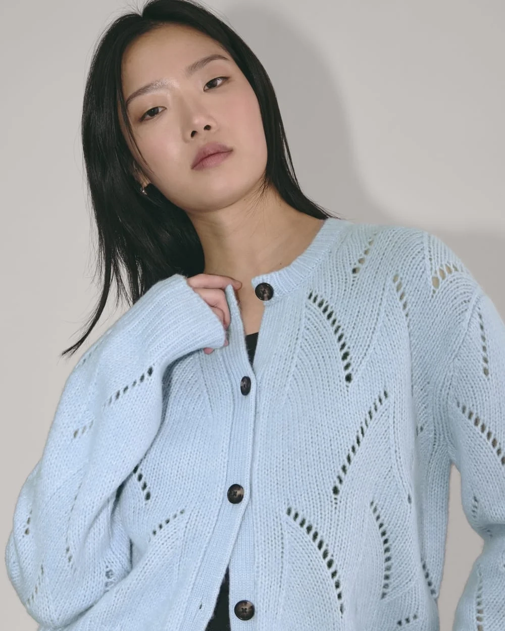 The Pointelle Cardigan in Cloud | Chambray Blue (3)
