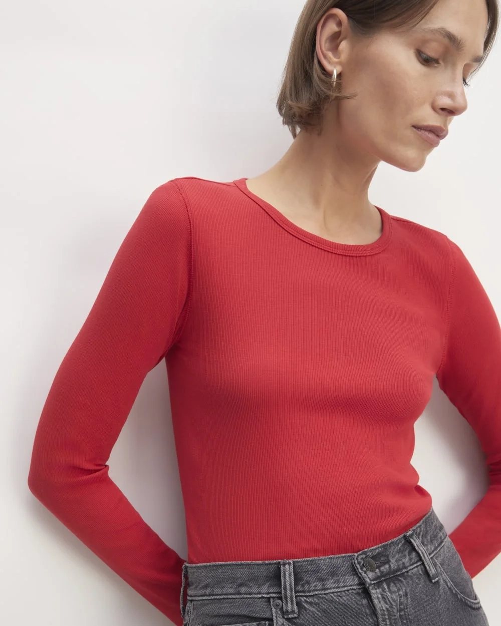 The Luxe Rib Long-Sleeve Crew | Haute Red (2)