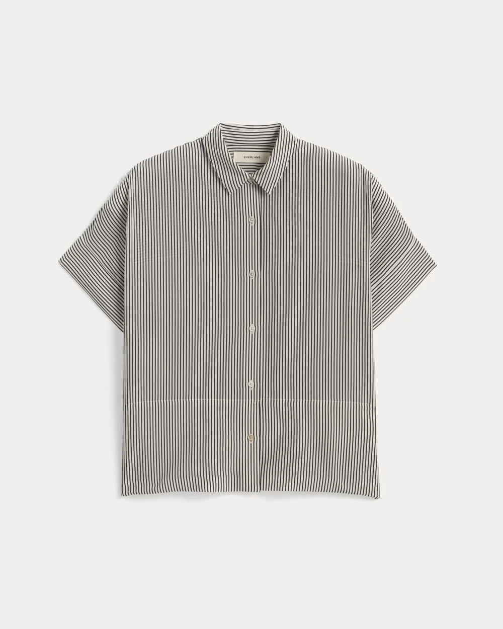 The Boxy Shirt in Washable Silk | Black Micro Stripe (3)