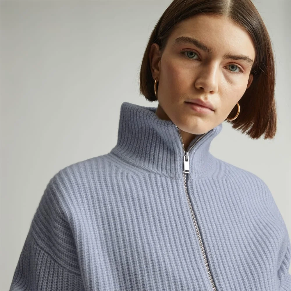 The Half-Zip Sweater in Luxe Merino | Periwinkle / Light Heather Oat (3)