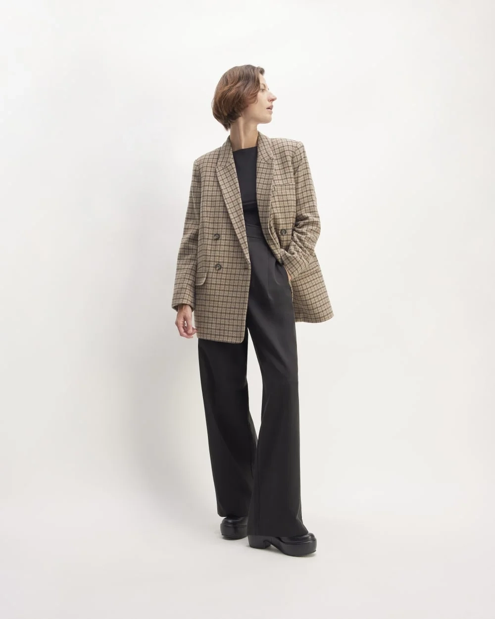The ReWool® Double-Breasted Blazer | Beige Houndstooth (3)
