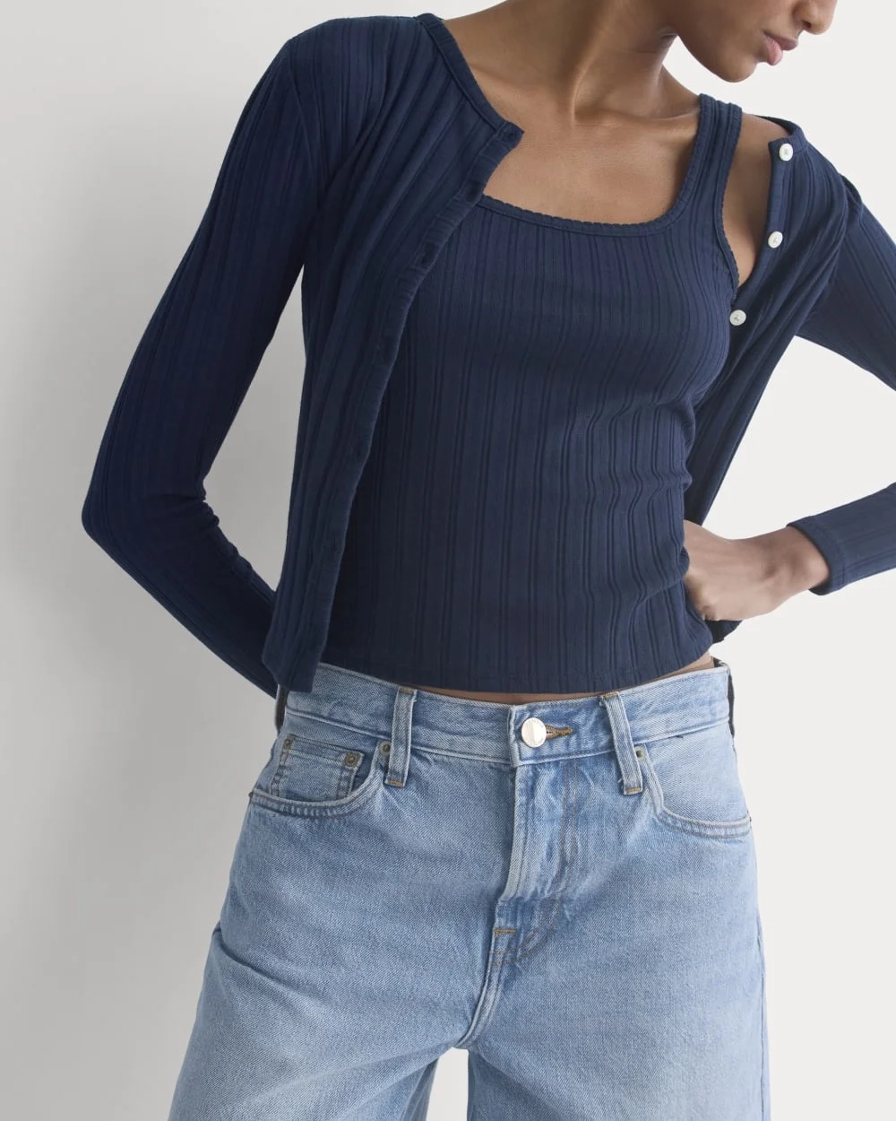 Scoop-Neck Tank in Pointelle | Deep Navy (4)