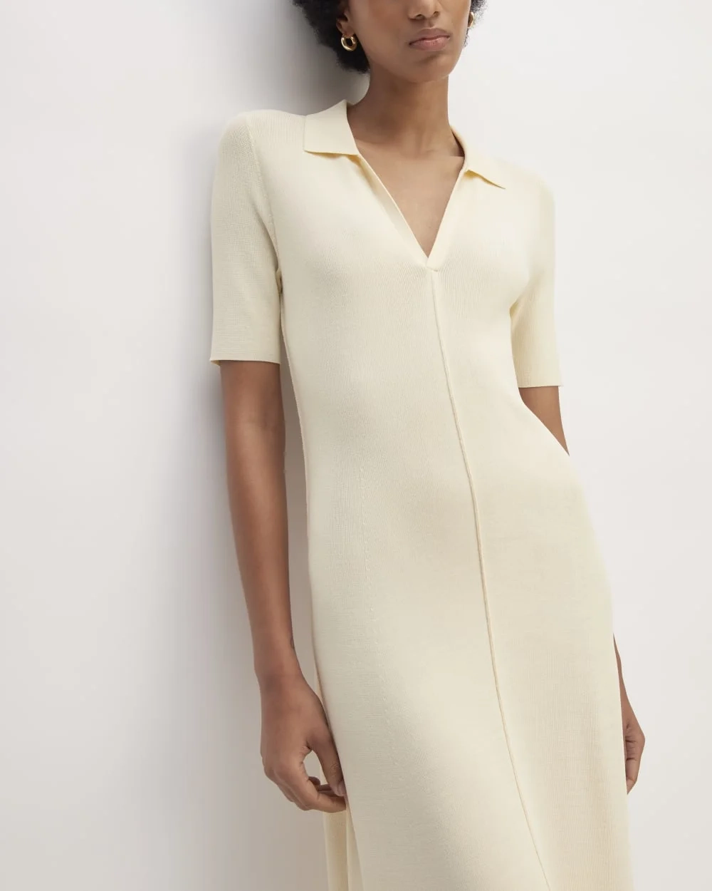 The Viscose Knit Polo Midi Dress | Beige (4)