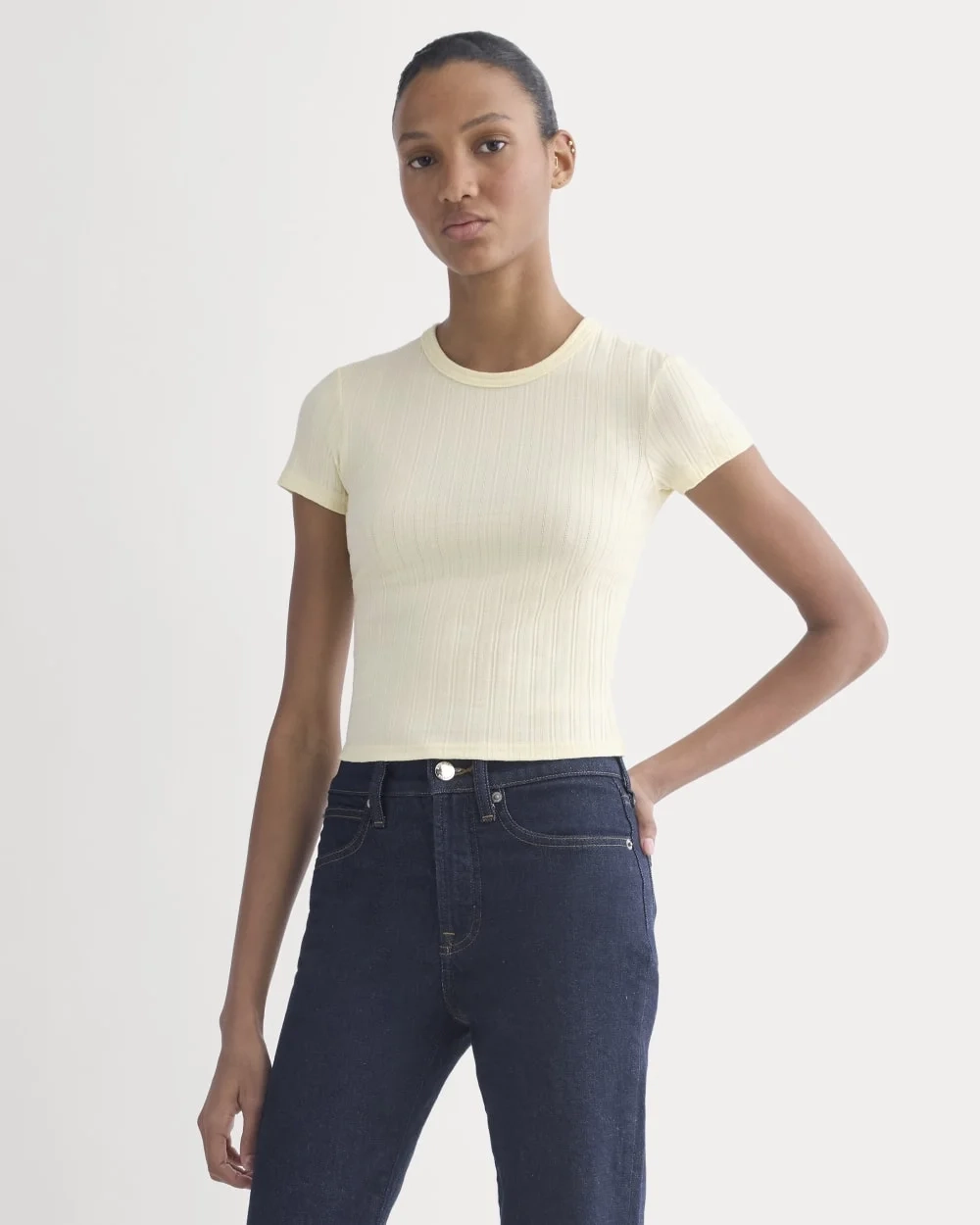 Cropped Crew in Pointelle | Lemon Icing (3)