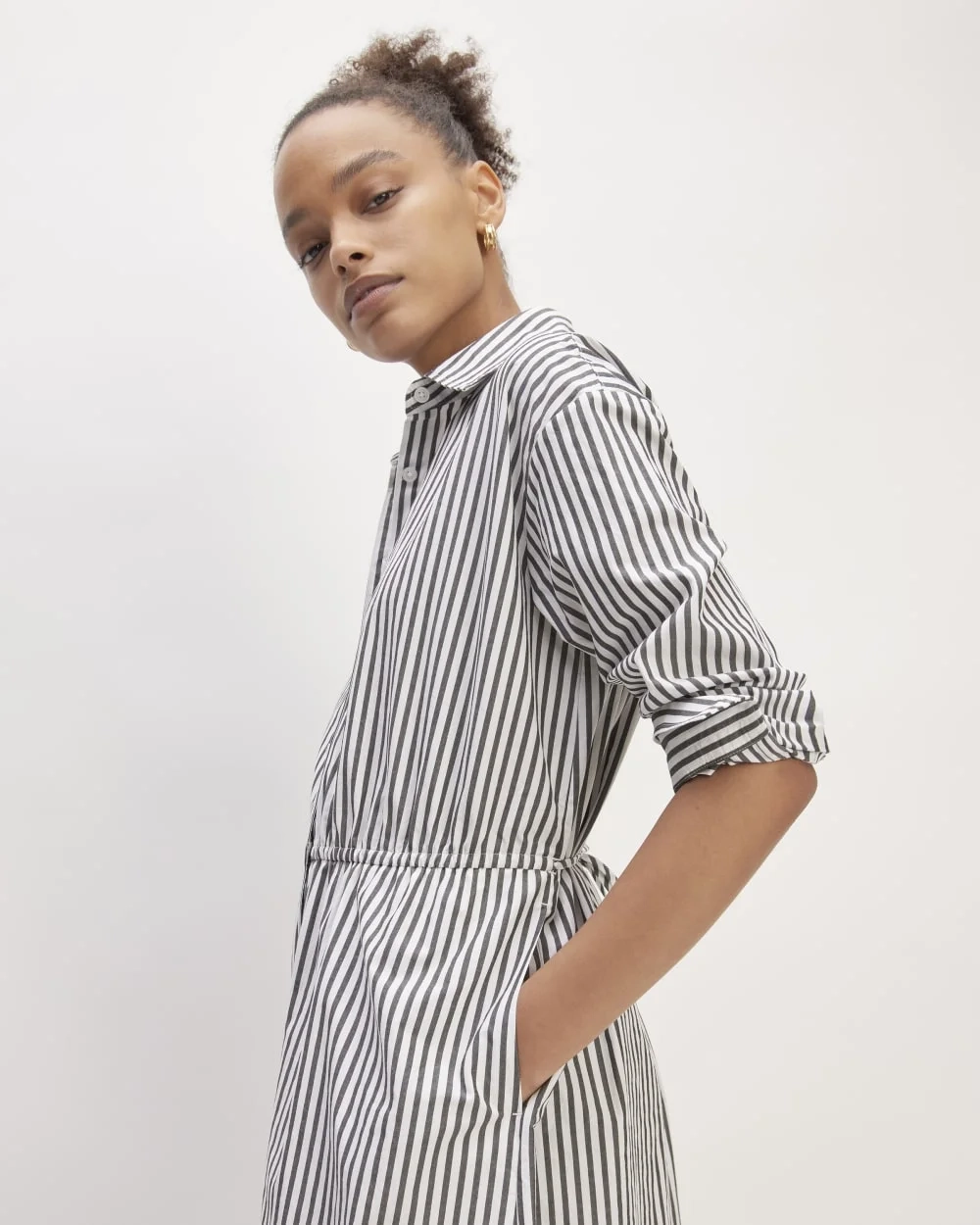 The Supima® Cotton Midi Shirt Dress | Optic White / Black (2)