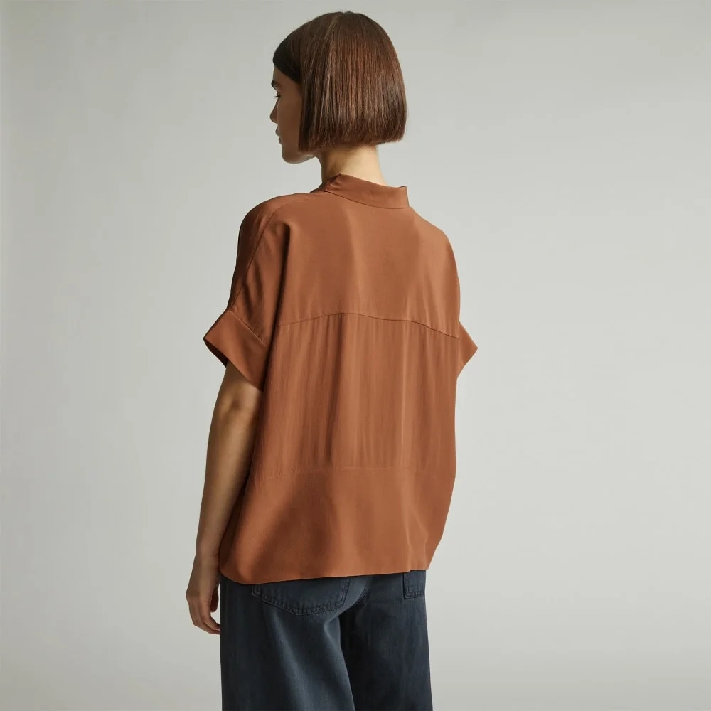 The Boxy Shirt in Washable Silk | Carob Brown (3)