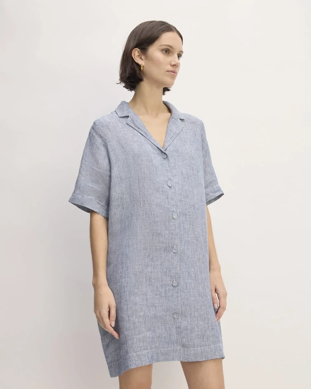 The Shirtdress in Linen | White / Blue (2)