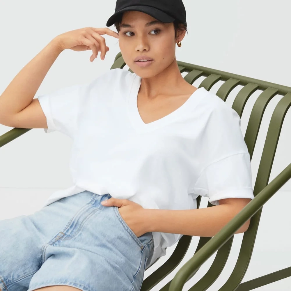 The Organic Cotton Slouchy V-Neck | White (2)