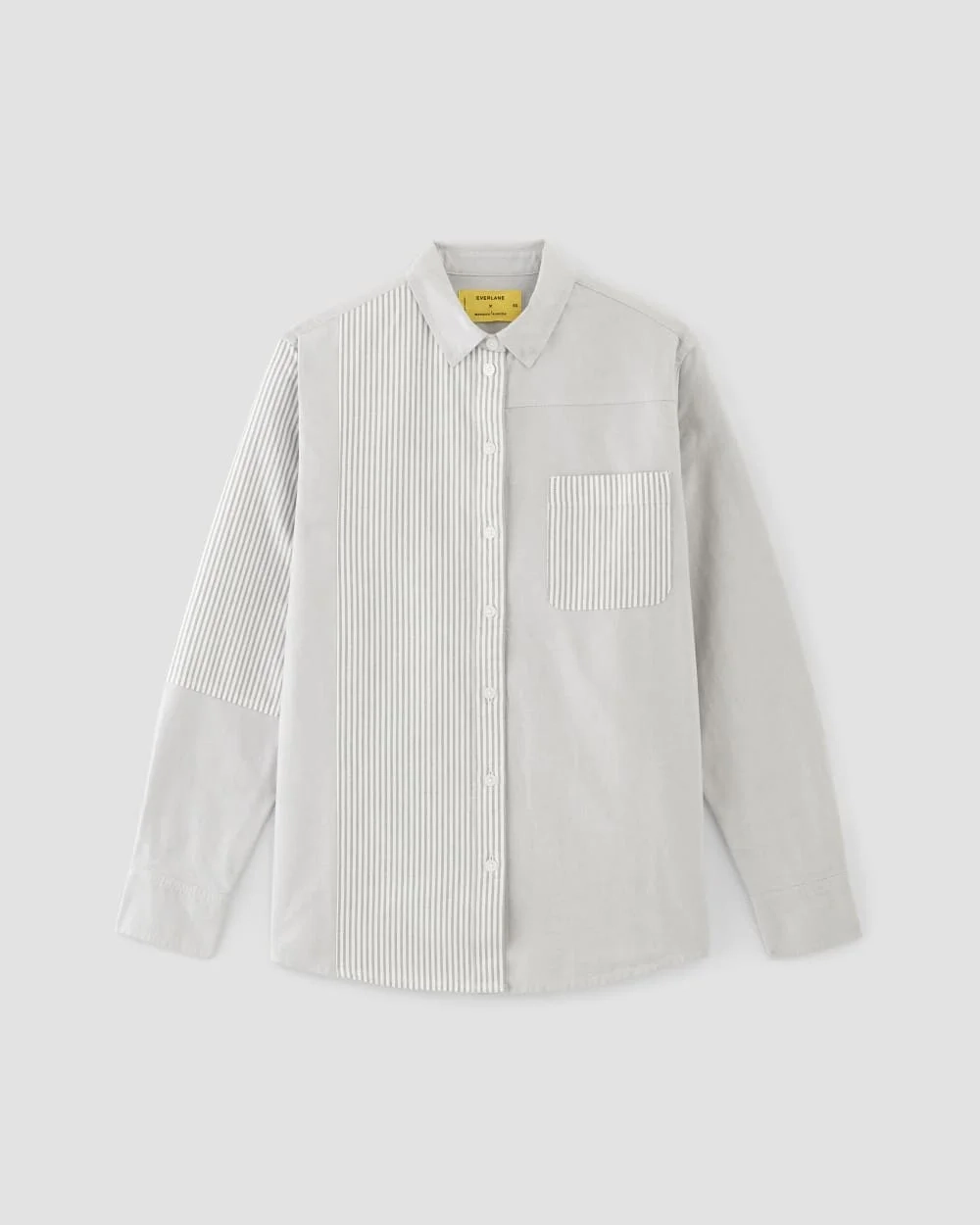 The Everlane x Marques' Almeida Patchwork Relaxed Shirt | Grey Stripe Patchwork (4)