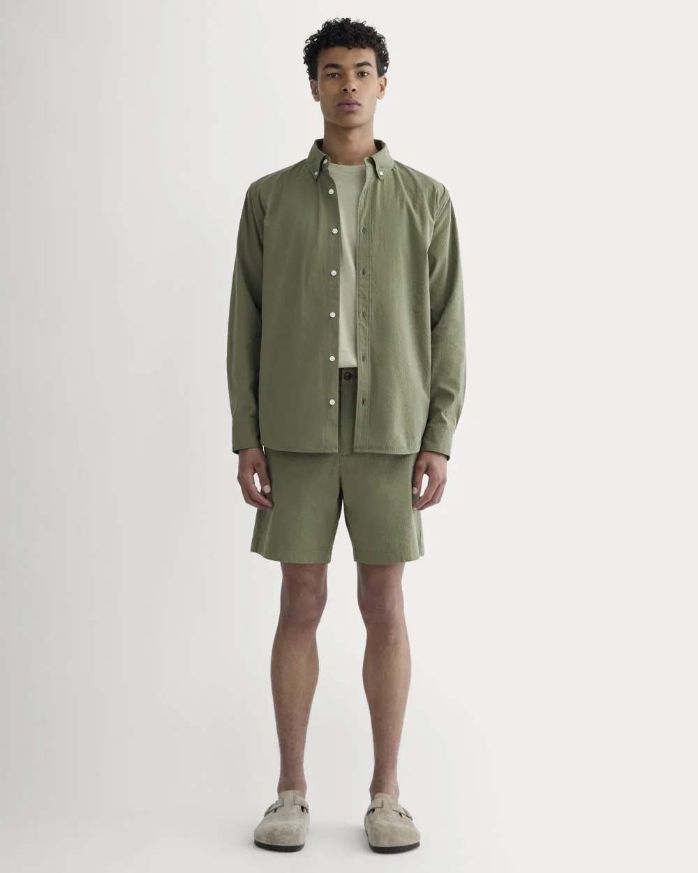 The Seersucker Long-Sleeve Shirt | Lichen Green (2)