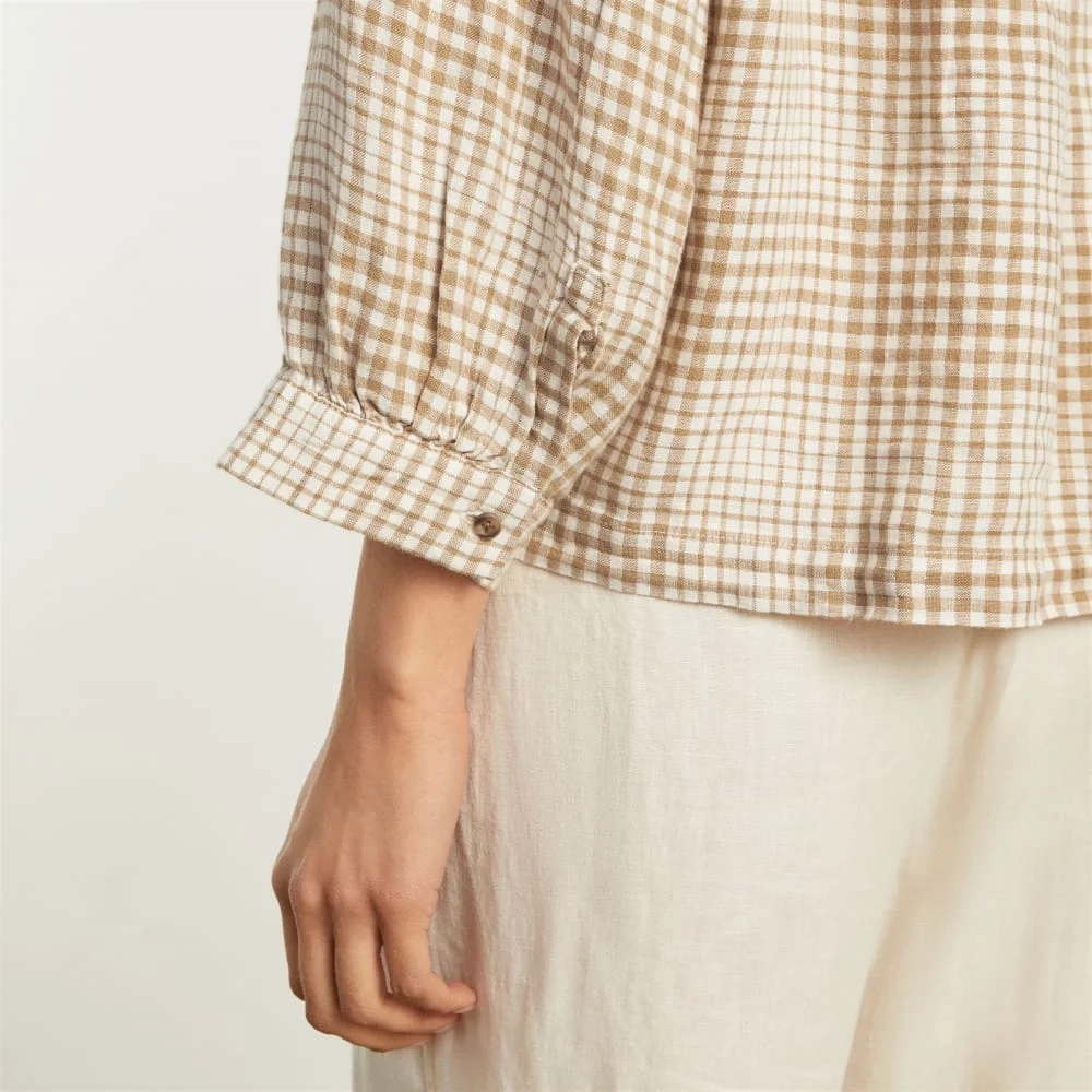 The Linen Billow Blouse | Iced Coffee Grid (3)