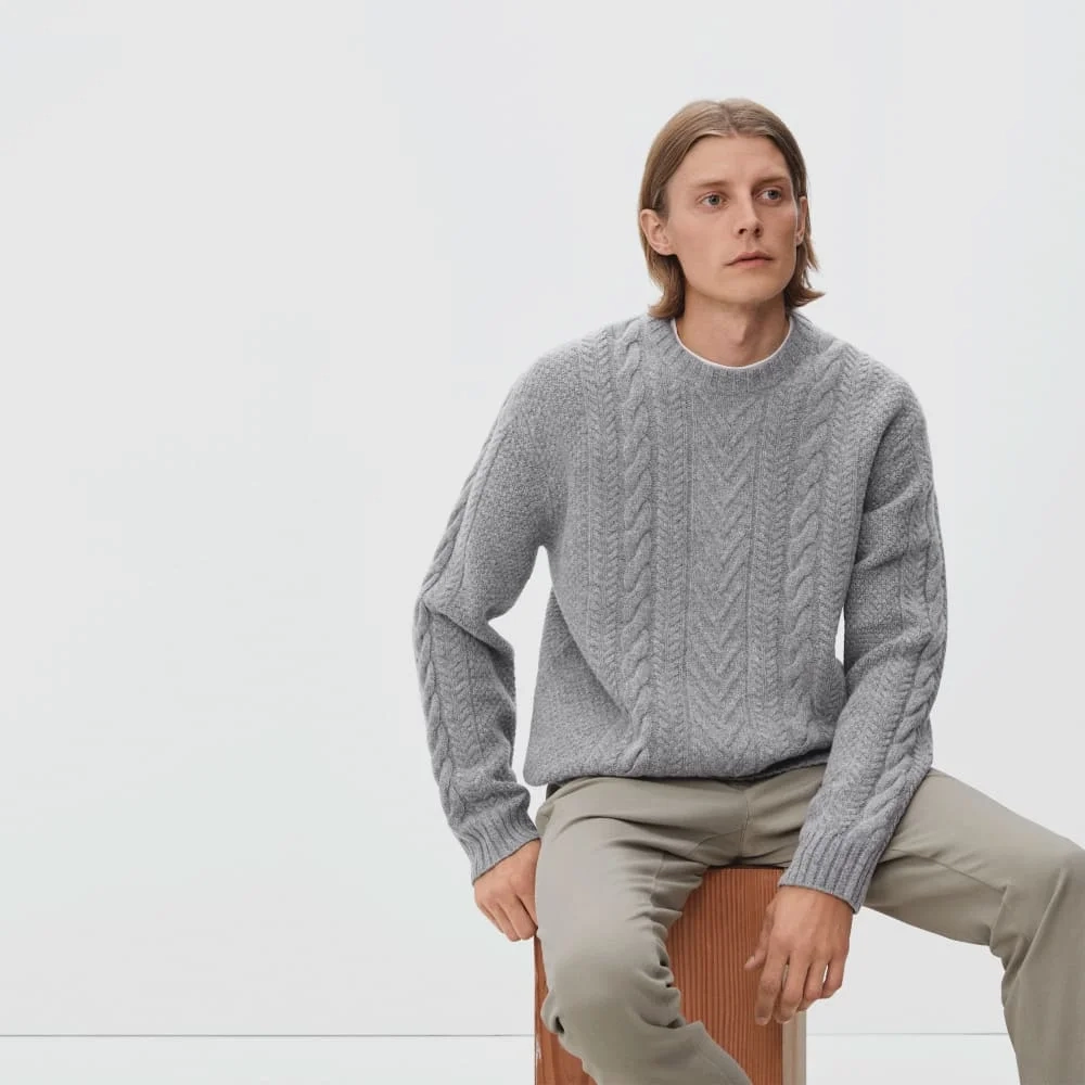 The Felted Merino Cable-Knit Crew | Heathered Mid-Grey (2)