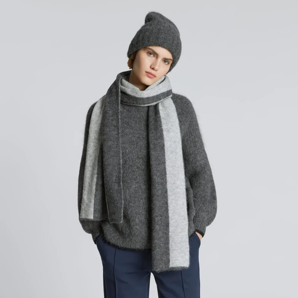 The Alpaca Patterned Scarf | Light Heather Grey / Dark Charcoal (3)