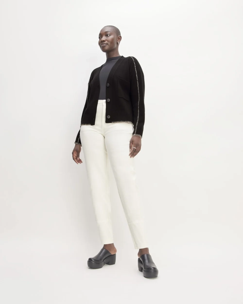 The Good Merino Wool Cardigan | Black / Buttermilk (3)