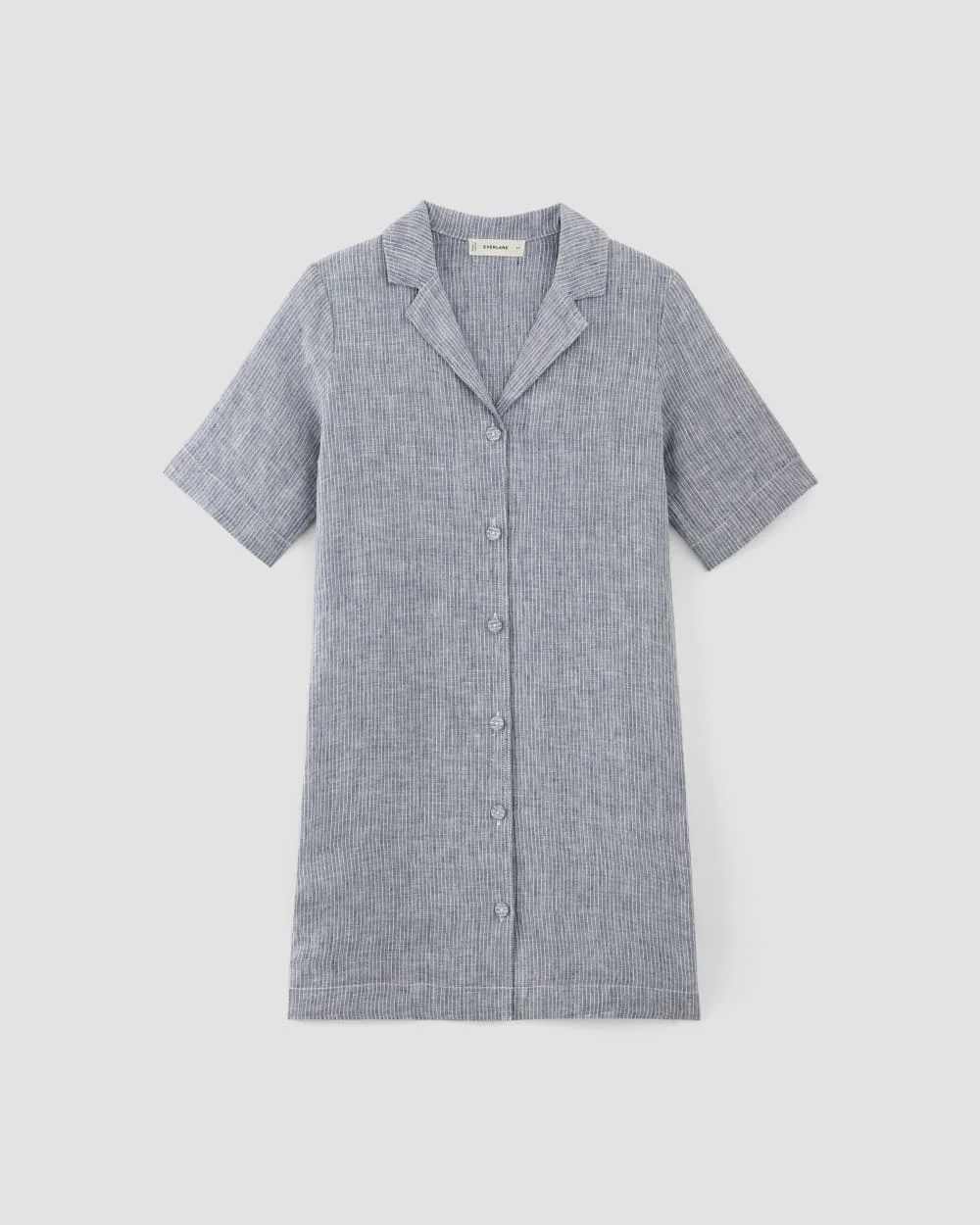 The Shirtdress in Linen | White / Blue (3)