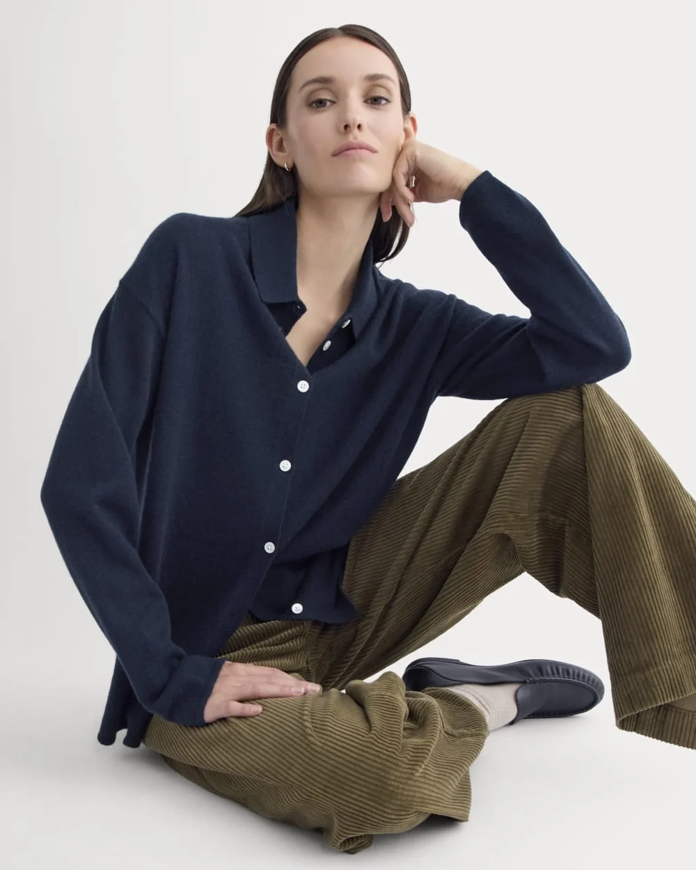 Cashmere Button-Up Shirt | Navy