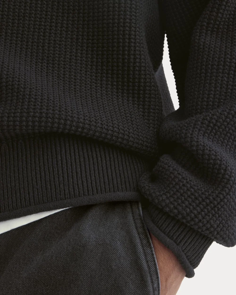 Waffle Rollneck Crew in Everyday Cotton | Black (3)